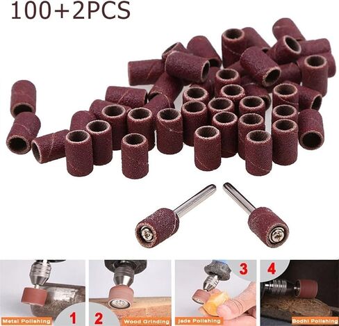 100pcs 320 Grit Drum Sanding Bands Sleeves with 2 Mandrels for Rotary Tools Wood Polishing in Kuwait