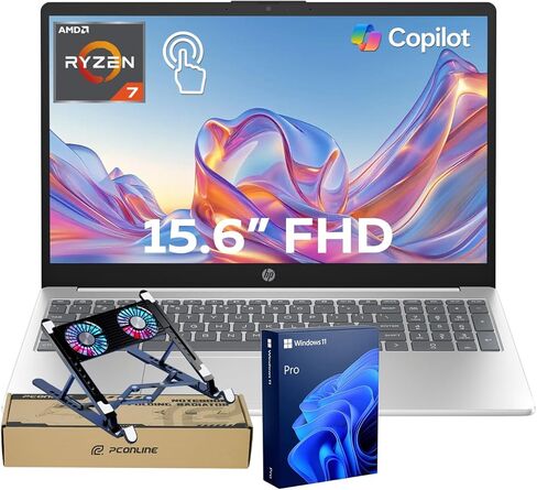 HP Essential 17.3" FHD Business Laptop, AMD Ryzen 7 7730U, AMD Radeon Graphics, 64GB RAM, 1TB PCIe SSD, Numeric Keypad, Backlit KB, Webcam, Wi-Fi 6, HDMI, Windows 11 Pro, Silver in Kuwait