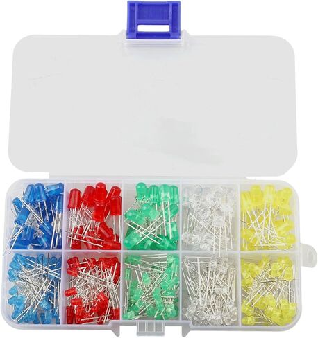 300 Pieces LED Diode Assortment Kit, 3mm and 5mm Multicolor Emitting Diodes Light Bulbs in Red, Green, Blue, Yellow, White, 3V 20mA for Electronics Projects, Christmas Lights, and DIY Crafts in Saudi Arabia