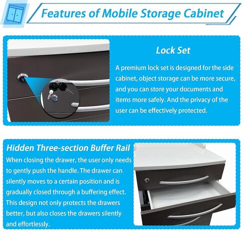 Stainless Steel Mobile Cabinet, Utility Storage Cart, 5 Silent Self-Closing Drawers File Storage Cabinet with Lock, Four Wheels & 1 Side Drawer, for Clinic/Hospital/Office and Home Use in Saudi Arabia