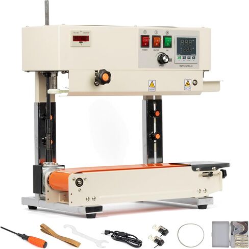 U.S. Solid Continuous Bag Band Sealer Tabletop Sealing Machine, Automatic Horizontal Band Sealer with Digital Temperature Control for 0.02-0.08mm PVC Bags Films Stamp Coding 110V in Saudi Arabia