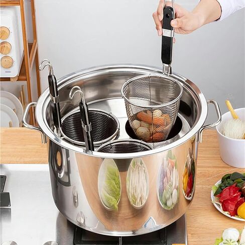 Stainless Steel 4-Hole Pasta Cooker Set, Multipots with Divider & Color Strainer, Heavy-Duty Cooking Pots for Commercial Use, Ideal for Boiling Pasta & Sauces in Saudi Arabia