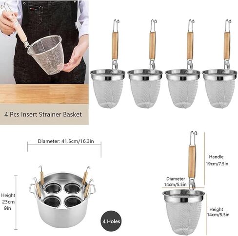 Stainless Steel 4-Hole Pasta Cooker Set, Multipots with Divider & Color Strainer, Heavy-Duty Cooking Pots for Commercial Use, Ideal for Boiling Pasta & Sauces in Saudi Arabia