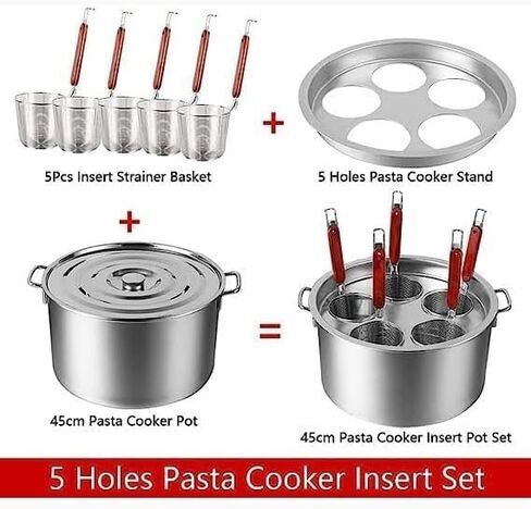 Pasta Pots Cooking Pot Commercial Pasta Cooker Set, Pasta Cooking Cookware with Divider and Colander Strainer, Stainless Steel Stock Pot/One Color/6 Hole in Saudi Arabia