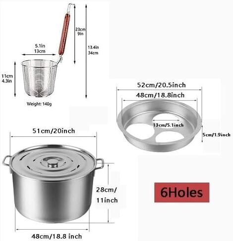 Pasta Pots Cooking Pot Commercial Pasta Cooker Set, Pasta Cooking Cookware with Divider and Colander Strainer, Stainless Steel Stock Pot/One Color/6 Hole in Saudi Arabia