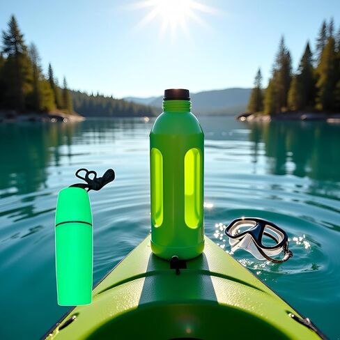 Green Waterproof Container Bottle Holder with Lanyard - Floating Dry Box for Kayak, Canoe, Boat, Diving, and Snorkeling - Watertight Plastic Case with Hook and O-Ring Seal for Outdoor Activities in Saudi Arabia