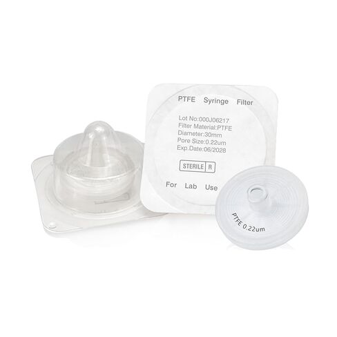 مرشح حقنة معقمة PTFE ترشيح مسعور 0.22um حجم المسام، قطر الغشاء 30 مم غشاء PTFE المعقم معبأة بشكل فردي 50 قطعة/pk من Labfil in Kuwait
