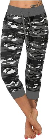 Camo Print Capri Pants for Women High Waist Casual Drawstring Trousers Workout Athletic Running Capri Leggings in Saudi Arabia