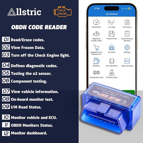 allstric® OBD2 Scanner Bluetooth elm327. أداة تشخيص السيارات لجميع السيارات. قارئ رمز OBD مع إعادة تعيين ، يقرأ DTCs ، ومسح التحقق من ضوء المحرك ومعلومات السيارة واختبار مستشعر O2. أداة تشخيص سيارة FixD in Saudi Arabia