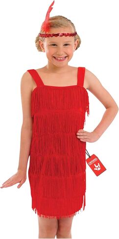 Kids 20s Flapper Girl Costume Childrens Decades Fringed Red Dress in Kuwait