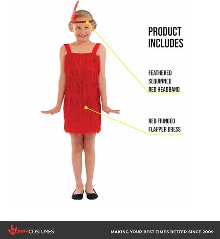 Kids 20s Flapper Girl Costume Childrens Decades Fringed Red Dress in Kuwait