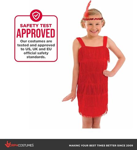 Kids 20s Flapper Girl Costume Childrens Decades Fringed Red Dress in Kuwait