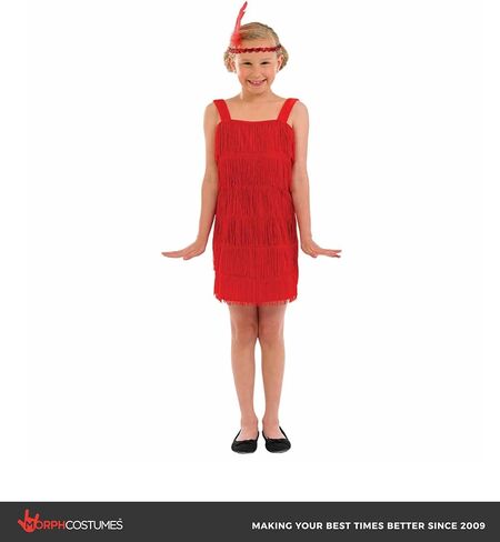 Kids 20s Flapper Girl Costume Childrens Decades Fringed Red Dress in Kuwait