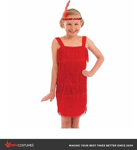 Kids 20s Flapper Girl Costume Childrens Decades Fringed Red Dress in Kuwait