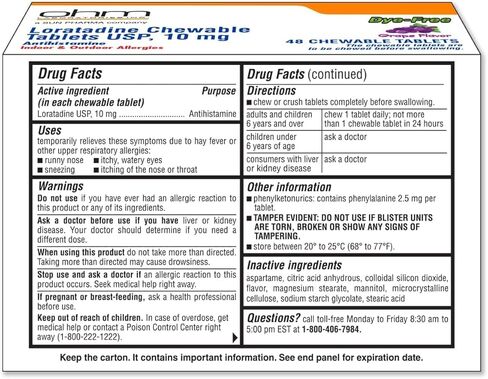 Ohm Loratadine 10mg, Chewable Tablets, Non-Drowsy Antihistamine for Indoor & Outdoor Allergies | Grape Flavor, Dye-Free, Allergy Relief (Large, 48, Count) in Saudi Arabia