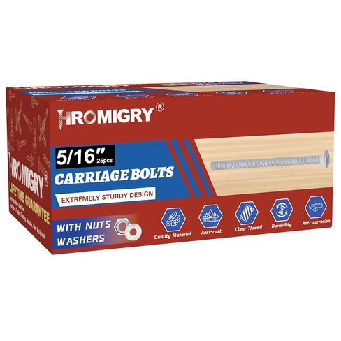 5/16" x 6" Carriage Bolts (25 PCS), Hot Dip Galvanized, Heavy Duty Round Head with Washers and Nuts in Kuwait