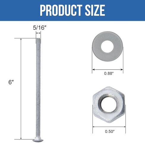 5/16" x 6" Carriage Bolts (25 PCS), Hot Dip Galvanized, Heavy Duty Round Head with Washers and Nuts in Kuwait