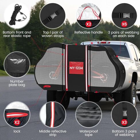 Bike Cover for Transport On Rack, Bicycle Road Bike Covers for Electric Bikes Outdoor Storage Waterproof for Transport 2 Bikes on Car Rear, with License Plate Window, Visible tail lights in Kuwait