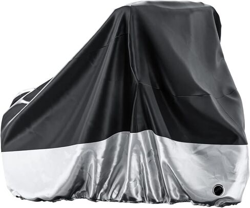 غطاء دراجة ثلاثية العجلات للكبار، غطاء دراجة مقاوم للماء بثلاث عجلات مع فتحات قفل شريطية عاكسة لتخزين الدراجات في الهواء الطلق، غطاء مقاوم للرياح شديد التحمل للدراجات ثلاثية العجلات (أسود وفضي) in Kuwait