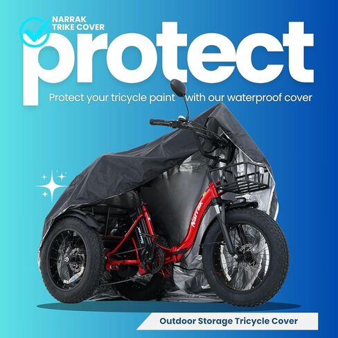 غطاء دراجة ثلاثية العجلات للكبار، غطاء دراجة مقاوم للماء بثلاث عجلات مع فتحات قفل شريطية عاكسة لتخزين الدراجات في الهواء الطلق، غطاء مقاوم للرياح شديد التحمل للدراجات ثلاثية العجلات (أسود وفضي) in Kuwait