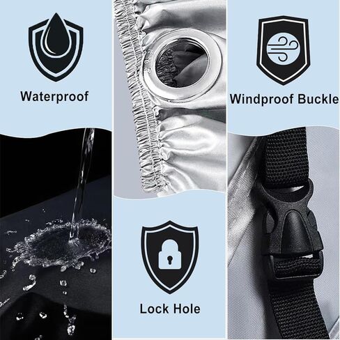 غطاء دراجة ثلاثية العجلات للكبار، غطاء دراجة مقاوم للماء بثلاث عجلات مع فتحات قفل شريطية عاكسة لتخزين الدراجات في الهواء الطلق، غطاء مقاوم للرياح شديد التحمل للدراجات ثلاثية العجلات (أسود وفضي) in Kuwait