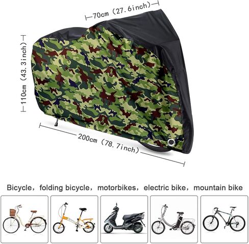 Roctee Bicycle Cover Waterproof Wind Rain Snow Proof Outdoor Mountain Bike Road Travel Bike Cycle Covers with Storage Bag, 78.7''(L) * 27.6''(W) * 43.3''(H) for XL Size (Black & Camo) in Kuwait