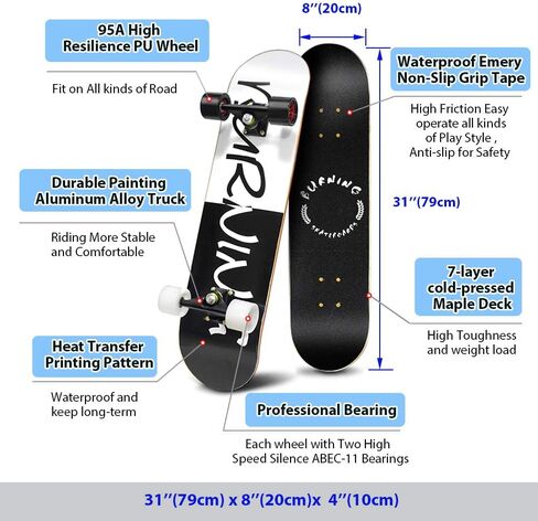 PHOEROS Complete Skateboards- Standard Skateboards for Beginners Kids Boys Girls Teenager- 31''x 10''Canadian Maple Cruiser Pro Skate Board, Skateboards in Saudi Arabia