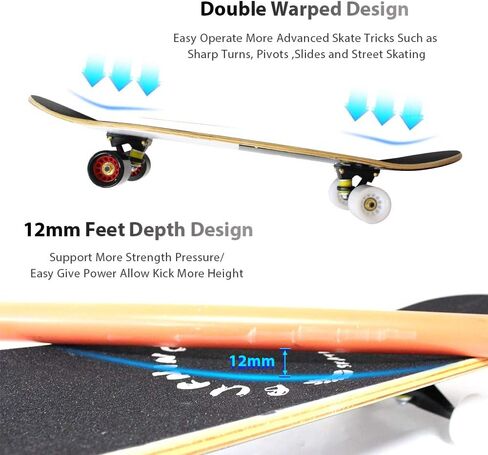 PHOEROS Complete Skateboards- Standard Skateboards for Beginners Kids Boys Girls Teenager- 31''x 10''Canadian Maple Cruiser Pro Skate Board, Skateboards in Saudi Arabia