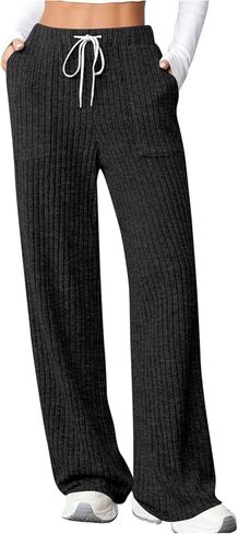 Womens Ribbed Wide Leg Lounge Pants High Waist Sweatpants Drawstring Athletic Joggers Loose Fashion Trousers in Saudi Arabia