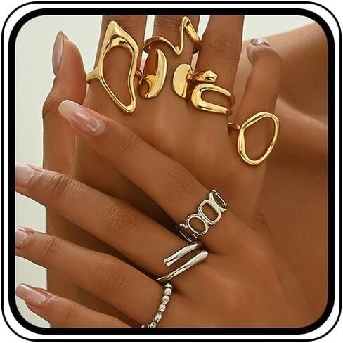Chunky Two Tone Stacks Statement Rings Set for Women Fashion Geometric Stackable Knuckle Open Ring Pack Vintage Gold Silver Mixed Metal Jewelry Sets in Saudi Arabia