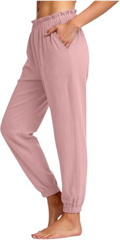 Linen Harem Pants for Women Elastic Waist Wide Leg Travel Pants Beach Vacation Loose Joggers Trousers with Pockets in Saudi Arabia