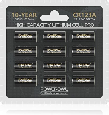 POWEROWL 123A 3V Lithium Battery 16 Count, High Capacity Cr123A 123 C123 CR17345 Batteries for Flashlight Camera Sensor in Kuwait