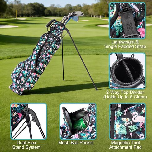Sunday Golf Bag with Strap & Stand, Lightweight Golf Stand Bags with Two-Way Divider/Cooler Pocket, Golf Club Bags Holds 5-6 Clubs for Driving Range, Par 3 and Standard Courses in Saudi Arabia