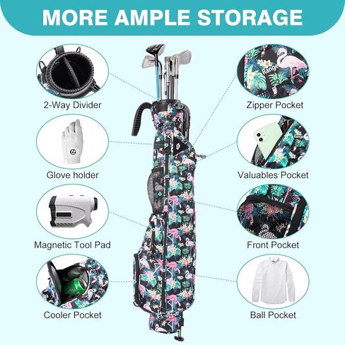 Sunday Golf Bag with Strap & Stand, Lightweight Golf Stand Bags with Two-Way Divider/Cooler Pocket, Golf Club Bags Holds 5-6 Clubs for Driving Range, Par 3 and Standard Courses in Saudi Arabia