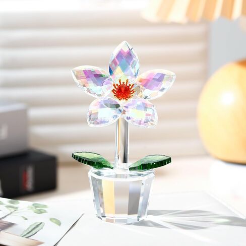 Crystal Flower Figurine Faceted Glass Blue Flower Statue Paperweight Gift for Her Collectible Ornament Desk Home Decor in Saudi Arabia