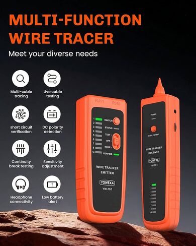 Network Cable Tester, YOWEXA Digital Signal Wire Tracer, RJ45 RJ11, for CAT5/6/POE/STP, Supports Continuity Test & Wire Mapping, for Ethernet, Telephone Line, Electrical Cable Sorting & Maintenance in Kuwait