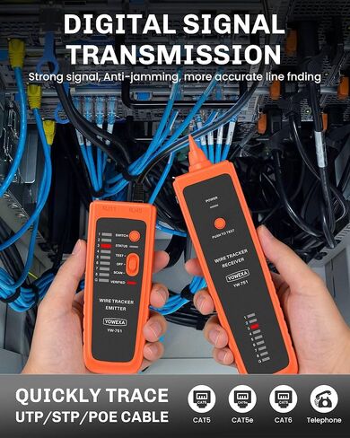 Network Cable Tester, YOWEXA Digital Signal Wire Tracer, RJ45 RJ11, for CAT5/6/POE/STP, Supports Continuity Test & Wire Mapping, for Ethernet, Telephone Line, Electrical Cable Sorting & Maintenance in Kuwait
