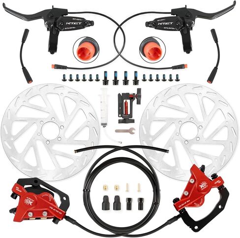 4 Piston Hydraulic Brakes for Ebike: 2 PIN Waterproof Power-Off Connector, Pre-Bleed Filled with DOT 4 Brake Fluid Brake Kit - 180mm 2.75mm Thickened Rotor (Red, 4 Piston) in Kuwait