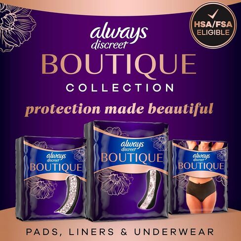 Always Discreet Boutique Adult Incontinence Bladder Leak Panty Liners for Women, Very Light Absorbency, Long Length, Up to 100% Bladder Leak Protection, 32 Count in Kuwait