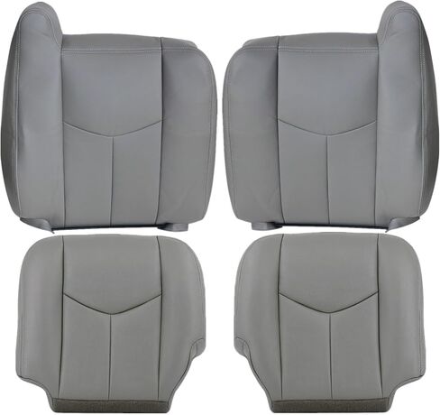 SecosAutoparts Driver & Passenger Side Bottom & Top Lean Back Leather Seat Cover Light Gray # 922 Compatible with Chevy GMC Tahoe Suburban Avalanche Yukon Silverado Sierra 2003 2004 2005 2006 in Saudi Arabia