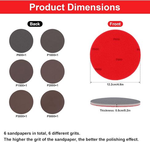 6pcs Bowling Ball Sanding Pads, 600/1000/1500/2000/3000/5000 Grits Polishing Kit Cleaning Shammy Pad Bowling Accessories for Sports Ball Resurfacing Polishing in Kuwait