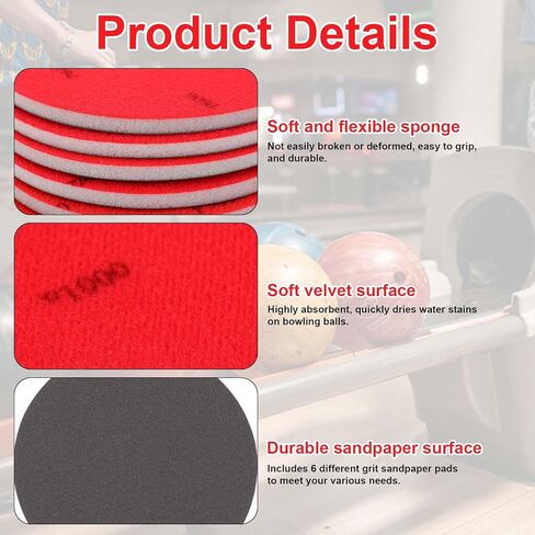 6pcs Bowling Ball Sanding Pads, 600/1000/1500/2000/3000/5000 Grits Polishing Kit Cleaning Shammy Pad Bowling Accessories for Sports Ball Resurfacing Polishing in Kuwait