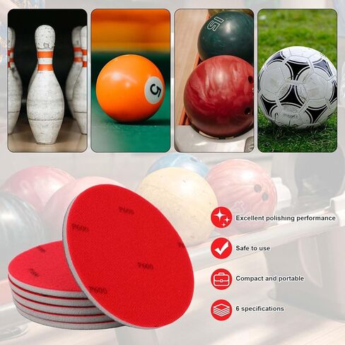 6pcs Bowling Ball Sanding Pads, 600/1000/1500/2000/3000/5000 Grits Polishing Kit Cleaning Shammy Pad Bowling Accessories for Sports Ball Resurfacing Polishing in Kuwait