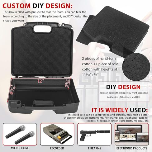 Portable Hard Case 12.2" x 9.85" x 3.77" with Customizable Diced Foam,Protects for Equipments, Electronics, Tools, Microphones, Recorder and More in Kuwait