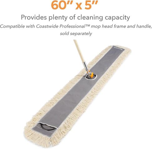 Professional Cut-End Dust Mop Head, Cotton, 60" x 5", White in Kuwait