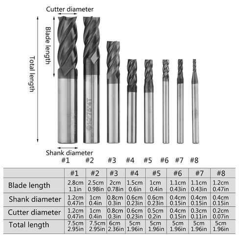8PCS End Mill Set, 2-12mm Milling Cutter Carbide Cnc Milling Cutter Drill Bits Tungsten Steel End Mills Tool for Use in Saudi Arabia