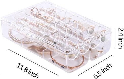 Clear Acrylic Earring and Ring Jewelry Organizer Box with 2 Drawers and 30 Grid, Small Dustproof Jewelry Box for Women Girls, Earring Display Holder (Clear) in Kuwait
