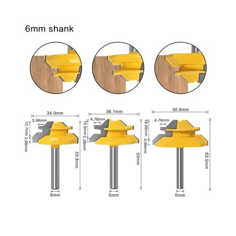 45 Degree Lock Miter Router Bit 1/4" 6mm Shank Woodworking Tenon Milling Cutter Tool Drilling Milling for Wood Carbide Alloy(3pcs 6mm Shank) in Saudi Arabia