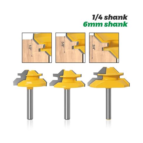 45 Degree Lock Miter Router Bit 1/4" 6mm Shank Woodworking Tenon Milling Cutter Tool Drilling Milling for Wood Carbide Alloy(3pcs 6mm Shank) in Saudi Arabia