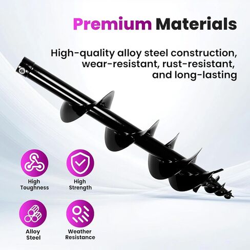 Alloy Steel Auger Drill Bit 34in, 8in Auger Rod for Hydraulic Drive Unit. 87cm Max Drilling Depth, 1.8in Connection Port. Direct Replacement for Earth Drilling, Planting, Construction. in Saudi Arabia
